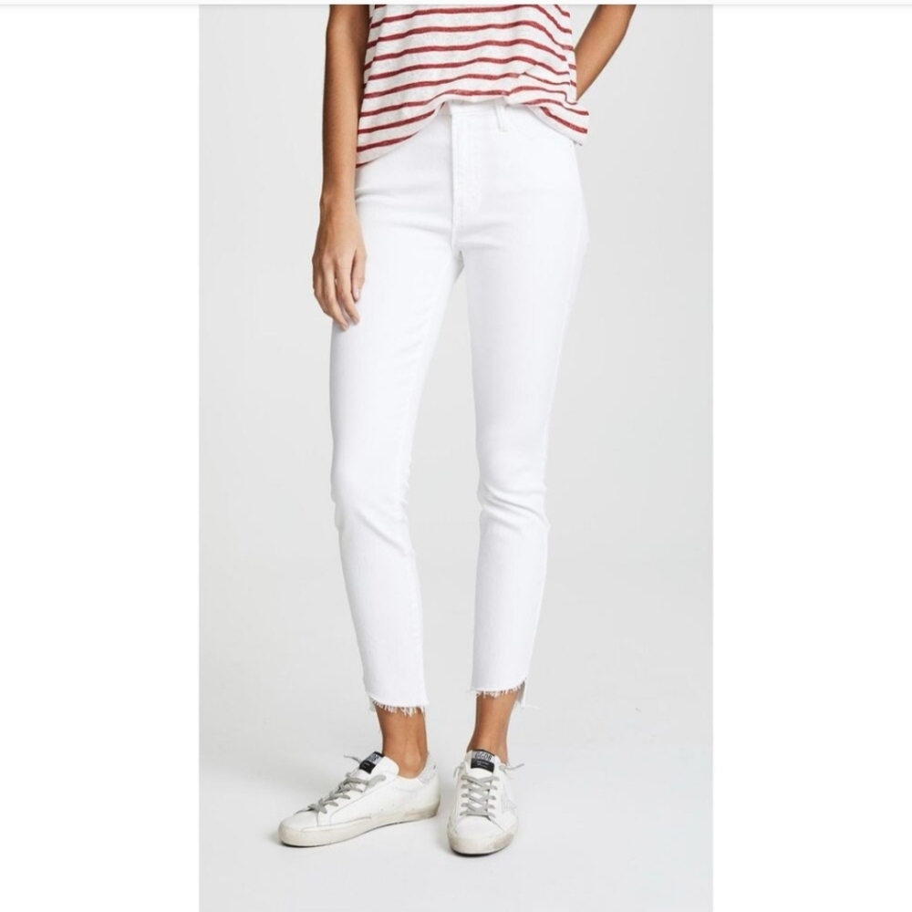 Mother the Stunner Ankle Fray Fly Button Jeans W26 White Fairest of the Fair